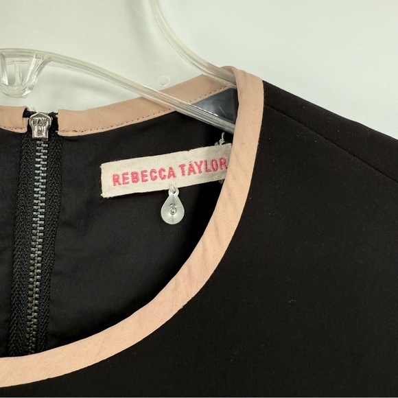Rebecca Taylor black sheath dress Pink trim size 6 Cap Sleeves Lined Back Zip - Picture 6 of 10